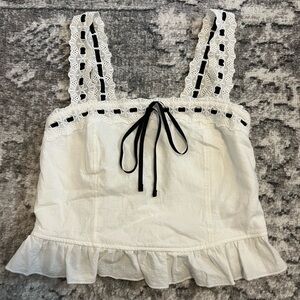 White Lace Trimmed Tie Women's Trendy Core Top